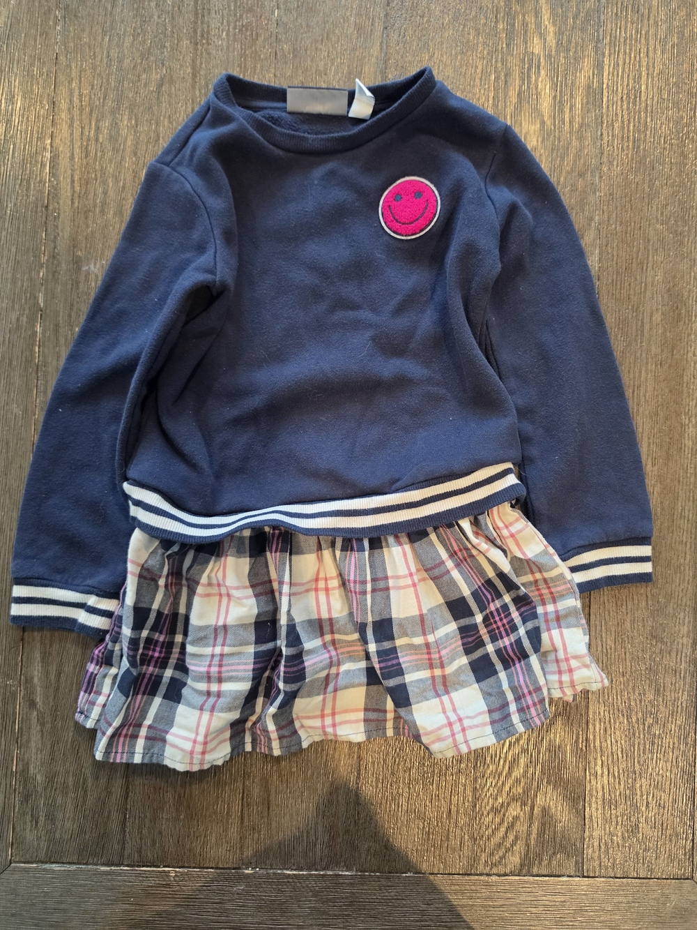 The Children's Place Navy Sweatshirt Dress with Pink Smiley Patch